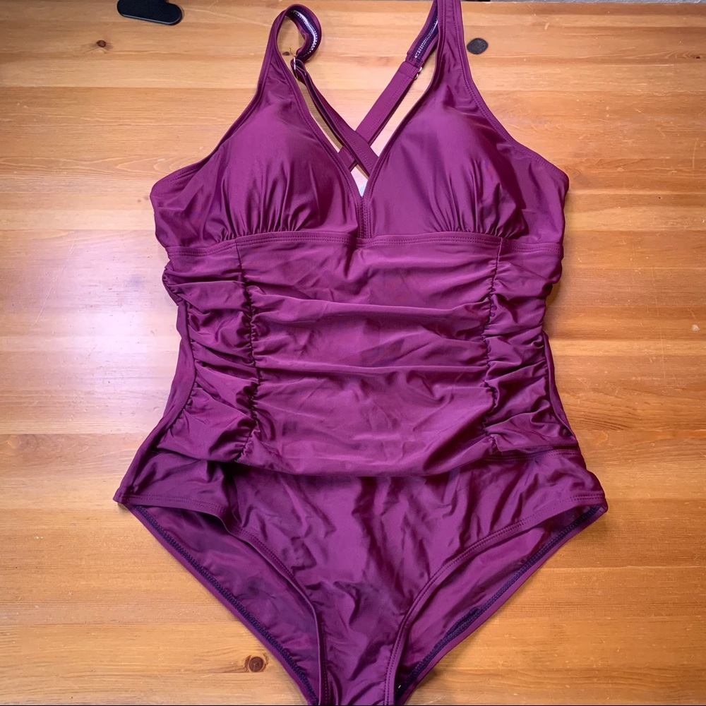 NWT One Piece Swimsuit- Plum Color - Tummy Control - 2XL